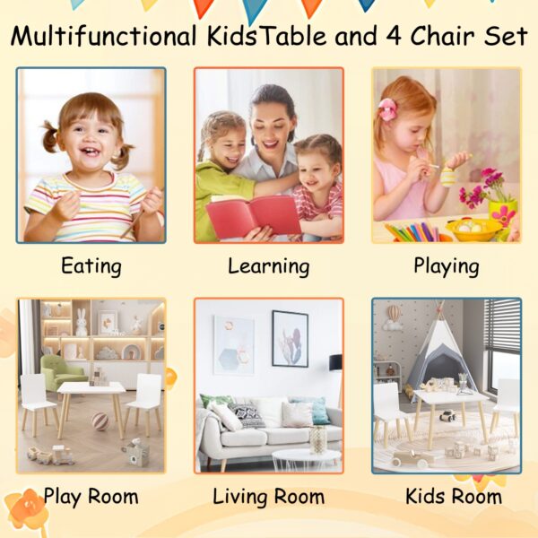 Kids Table and 2 Chairs Set – 3-Piece Wooden Activity Play Table for Toddlers - Image 8