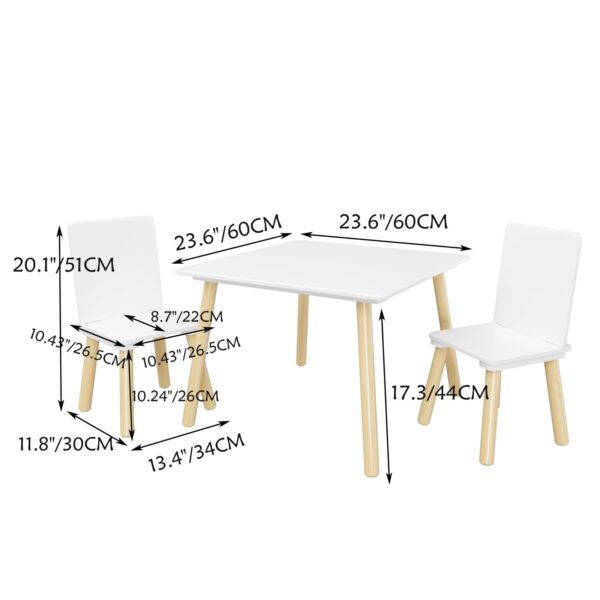 Kids Table and 2 Chairs Set – 3-Piece Wooden Activity Play Table for Toddlers - Image 9