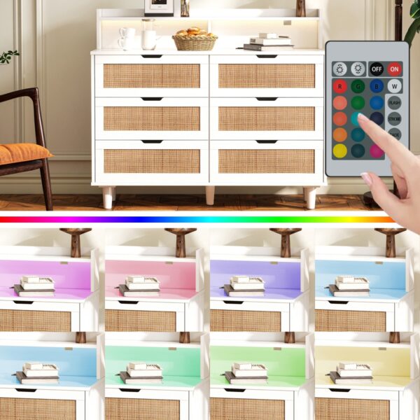 6-Drawer  Storage Cabinet with LED Lights & Power Outlet – White - Image 9