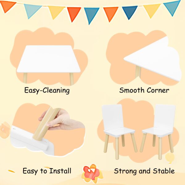 Kids Table and 2 Chairs Set – 3-Piece Wooden Activity Play Table for Toddlers - Image 5