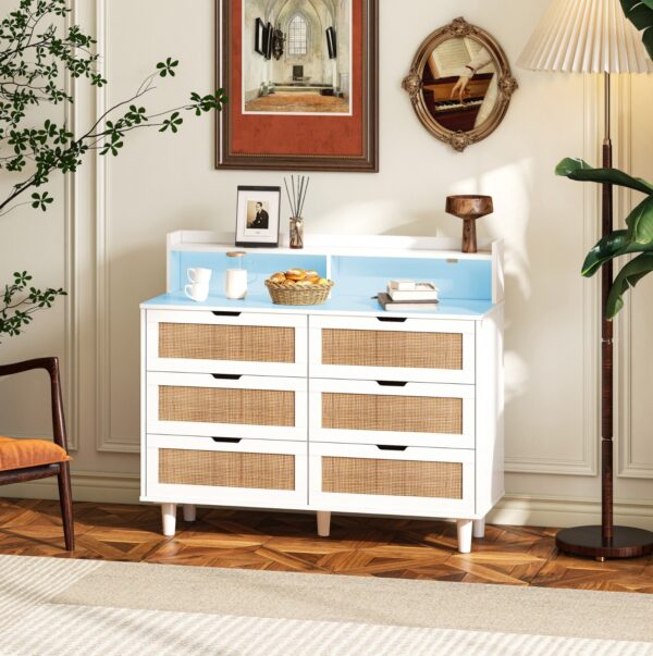6-Drawer  Storage Cabinet with LED Lights & Power Outlet – White - Image 8