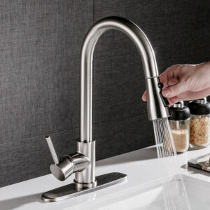 Kitchen Faucet with Retractable Sprayer – Ceramic Valve (Stainless Steel)