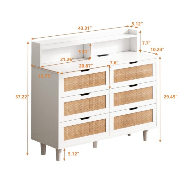 6-Drawer  Storage Cabinet with LED Lights & Power Outlet – White - Image 7