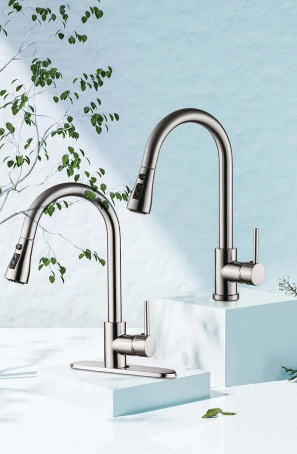 Kitchen Faucet with Retractable Sprayer – Ceramic Valve (Stainless Steel) - Image 3