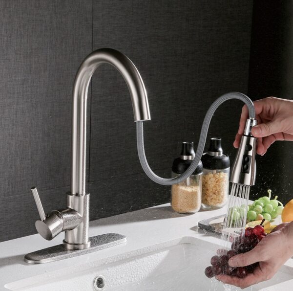 Kitchen Faucet with Retractable Sprayer – Ceramic Valve (Stainless Steel) - Image 6