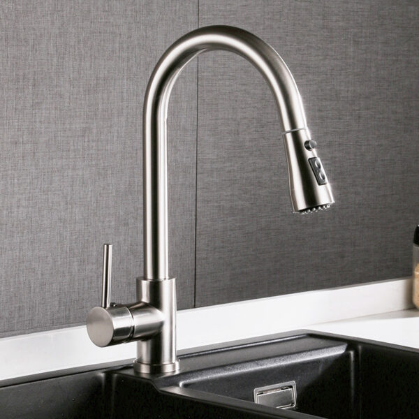 Kitchen Faucet with Retractable Sprayer – Ceramic Valve (Stainless Steel) - Image 5