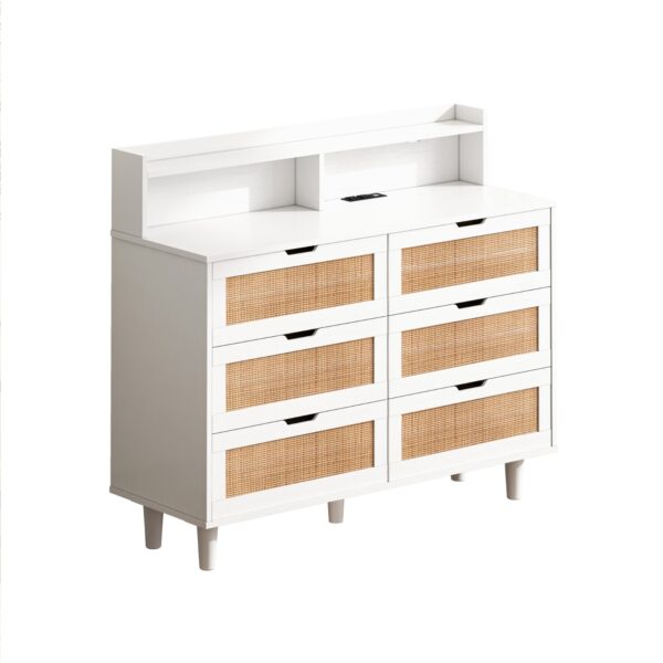 6-Drawer  Storage Cabinet with LED Lights & Power Outlet – White - Image 10