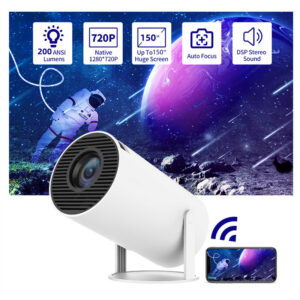 Portable HY300 Mini Projector – 180° Rotation, Auto Focus, 4K Support, WiFi & Bluetooth