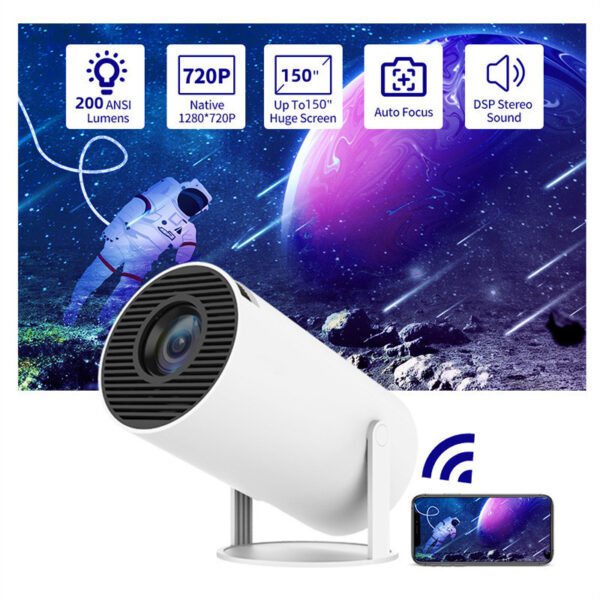 Portable HY300 Mini Projector – 180° Rotation, Auto Focus, 4K Support, WiFi & Bluetooth
