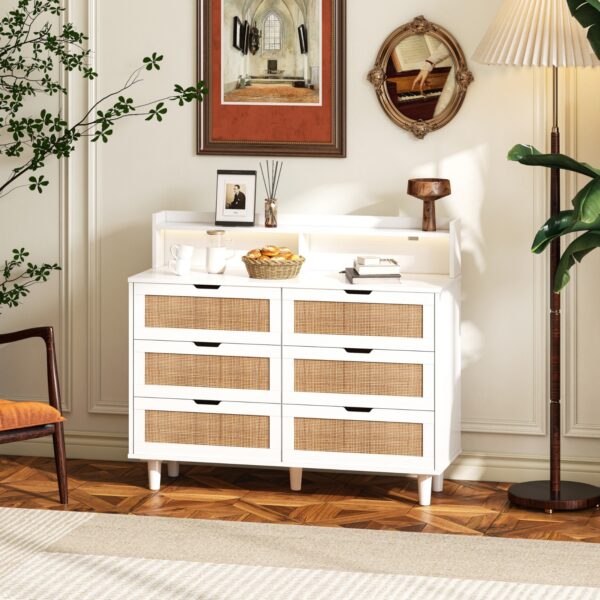 6-Drawer  Storage Cabinet with LED Lights & Power Outlet – White - Image 2