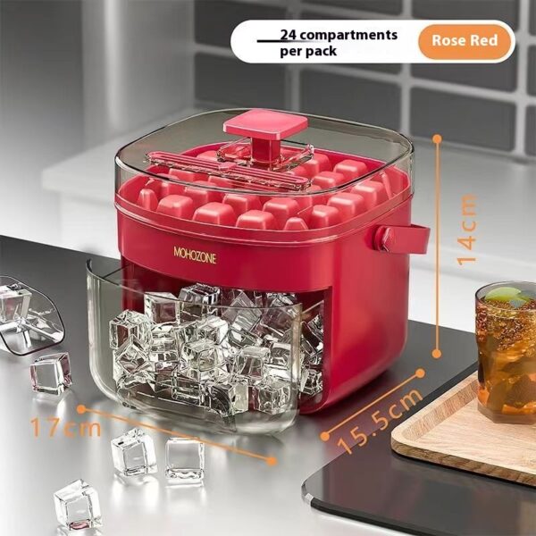 Press-Type Portable Ice Tray with Large Capacity Ice Bucket – 48 Extra-Large Cubes, Food-Grade Plastic - Image 2