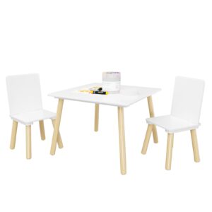 Kids Table and 2 Chairs Set – 3-Piece Wooden Activity Play Table for Toddlers
