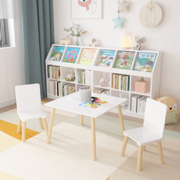 Kids Table and 2 Chairs Set – 3-Piece Wooden Activity Play Table for Toddlers - Image 2