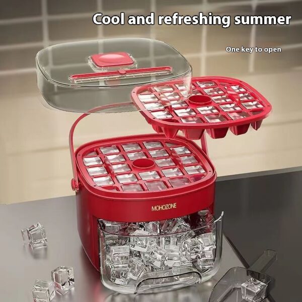 Press-Type Portable Ice Tray with Large Capacity Ice Bucket – 48 Extra-Large Cubes, Food-Grade Plastic - Image 8