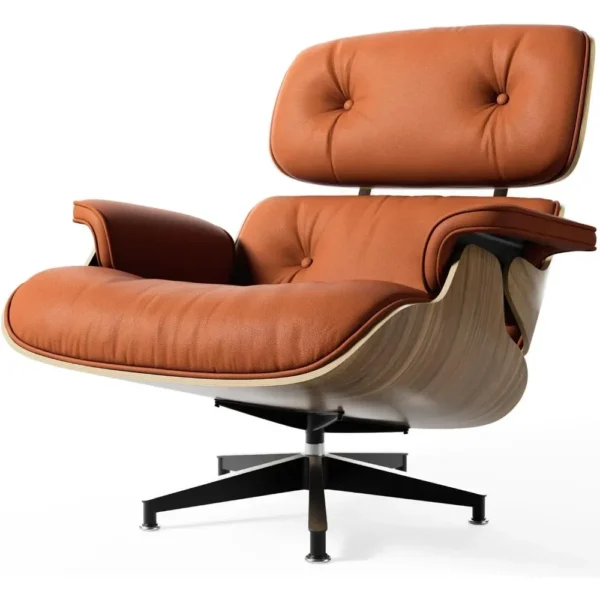 Modern Chaise Lounge Chair with Ottoman – Walnut Wood & Leather - Image 11