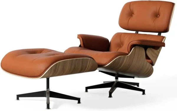 Modern Chaise Lounge Chair with Ottoman – Walnut Wood & Leather - Image 9