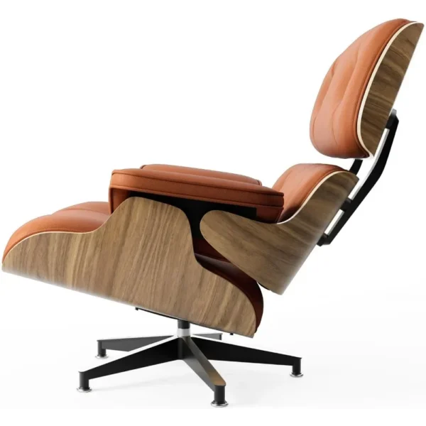 Modern Chaise Lounge Chair with Ottoman – Walnut Wood & Leather - Image 12