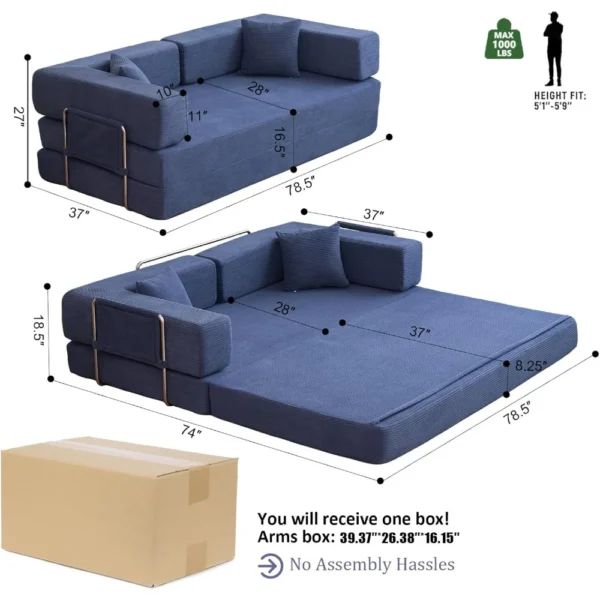 Convertible Corduroy Folding Sofa Bed – Modular 4-in-1 King Sleeper - Image 2