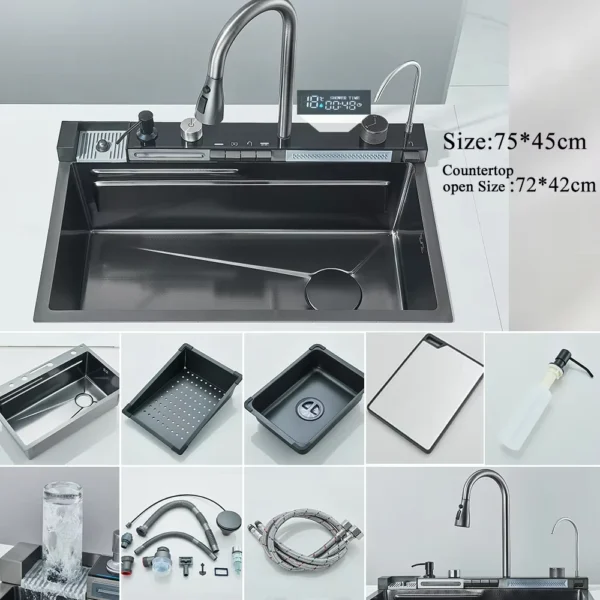 Smart 304 Stainless Steel Kitchen Sink with Faucet & Display - Image 11