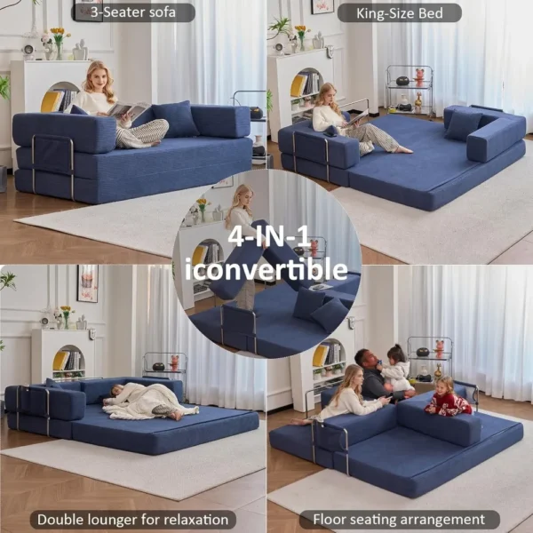 Convertible Corduroy Folding Sofa Bed – Modular 4-in-1 King Sleeper - Image 3