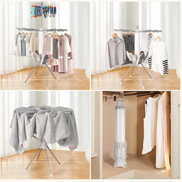Collapsible 4-Leg Clothes Drying Rack with Wheels & Shoe Holders - Image 2