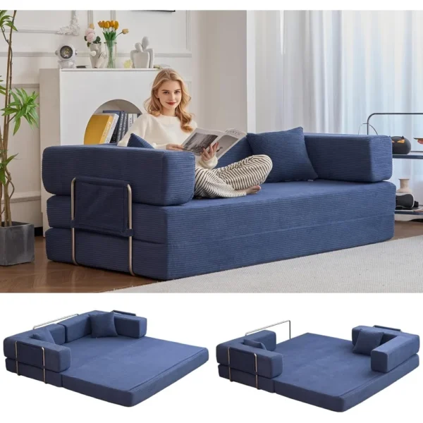 Convertible Corduroy Folding Sofa Bed – Modular 4-in-1 King Sleeper