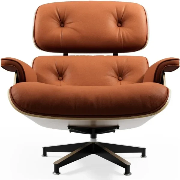 Modern Chaise Lounge Chair with Ottoman – Walnut Wood & Leather - Image 4
