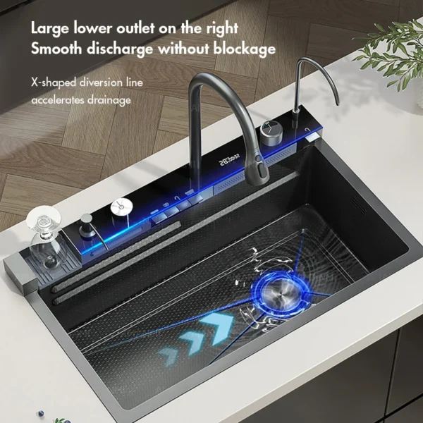 Smart 304 Stainless Steel Kitchen Sink with Faucet & Display - Image 2