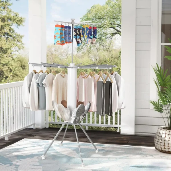 Collapsible 4-Leg Clothes Drying Rack with Wheels & Shoe Holders - Image 5