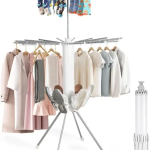 Collapsible 4-Leg Clothes Drying Rack with Wheels & Shoe Holders