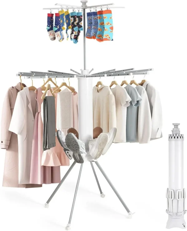 Collapsible 4-Leg Clothes Drying Rack with Wheels & Shoe Holders
