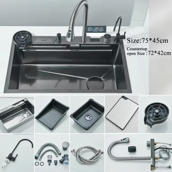 Smart 304 Stainless Steel Kitchen Sink with Faucet & Display - Image 9