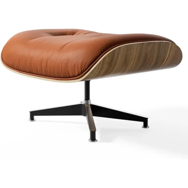 Modern Chaise Lounge Chair with Ottoman – Walnut Wood & Leather - Image 6