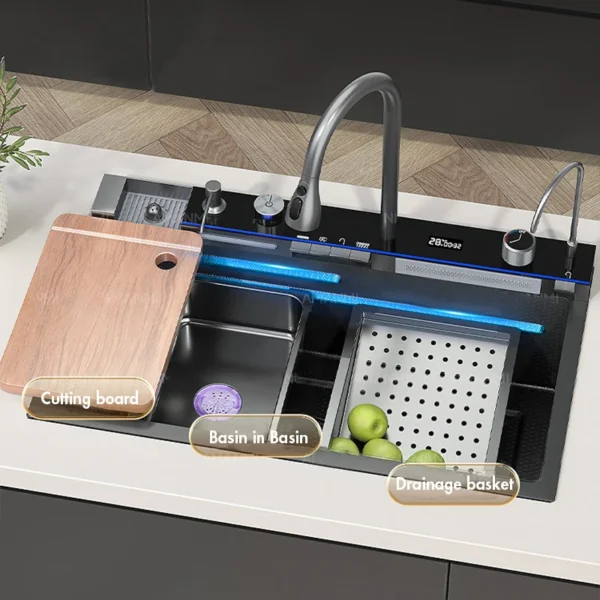 Smart 304 Stainless Steel Kitchen Sink with Faucet & Display - Image 5