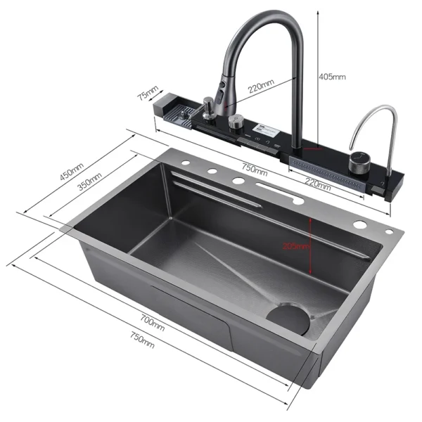 Smart 304 Stainless Steel Kitchen Sink with Faucet & Display - Image 6