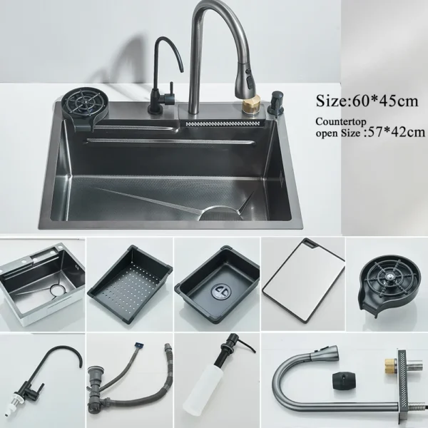Smart 304 Stainless Steel Kitchen Sink with Faucet & Display - Image 7