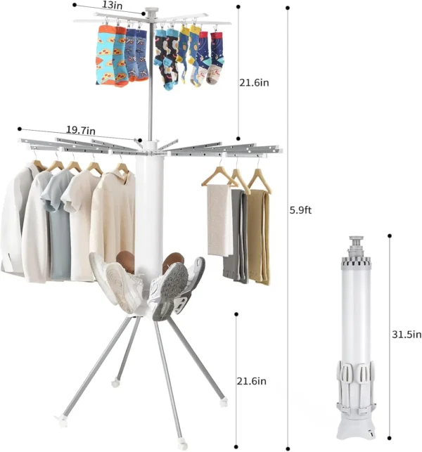 Collapsible 4-Leg Clothes Drying Rack with Wheels & Shoe Holders - Image 3