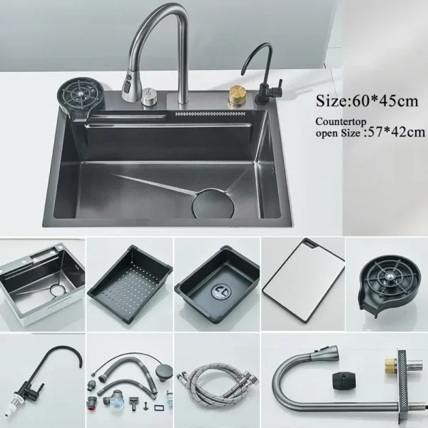Smart 304 Stainless Steel Kitchen Sink with Faucet & Display - Image 13