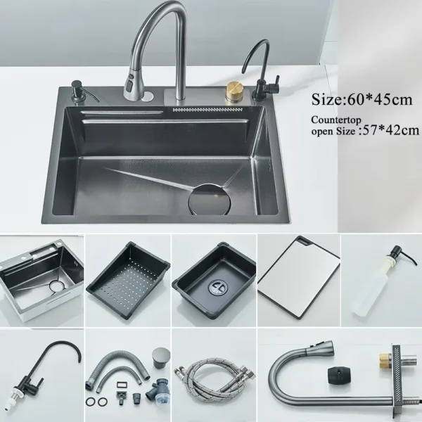 Smart 304 Stainless Steel Kitchen Sink with Faucet & Display - Image 8