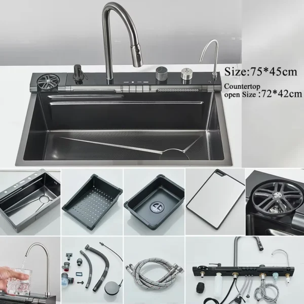 Smart 304 Stainless Steel Kitchen Sink with Faucet & Display - Image 12