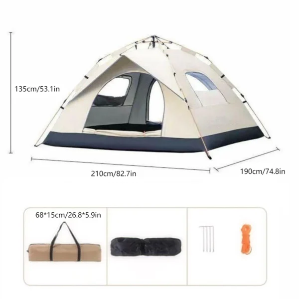 Sunshade Camping Tent – 2 Doors, 2 Windows, Waterproof, Quick Setup (3–4 Person) - Image 6