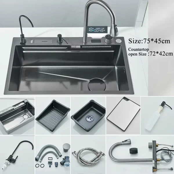 Smart 304 Stainless Steel Kitchen Sink with Faucet & Display - Image 15