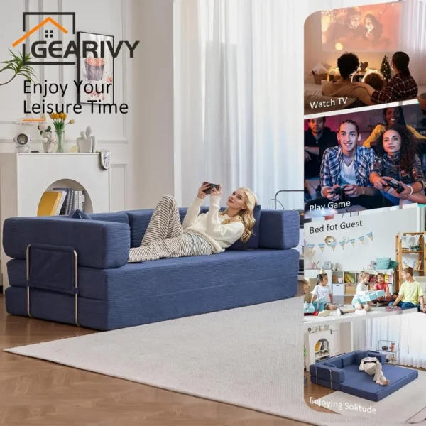 Convertible Corduroy Folding Sofa Bed – Modular 4-in-1 King Sleeper - Image 6